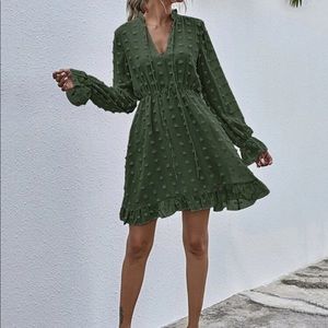 NWOT Long Sleeve Swiss Dot Tie Neck A-Line Dress